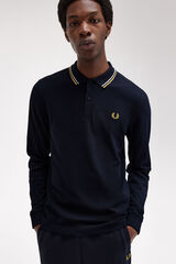Fred Perry Polo piqu&eacute; de manga comprida masculina Azul