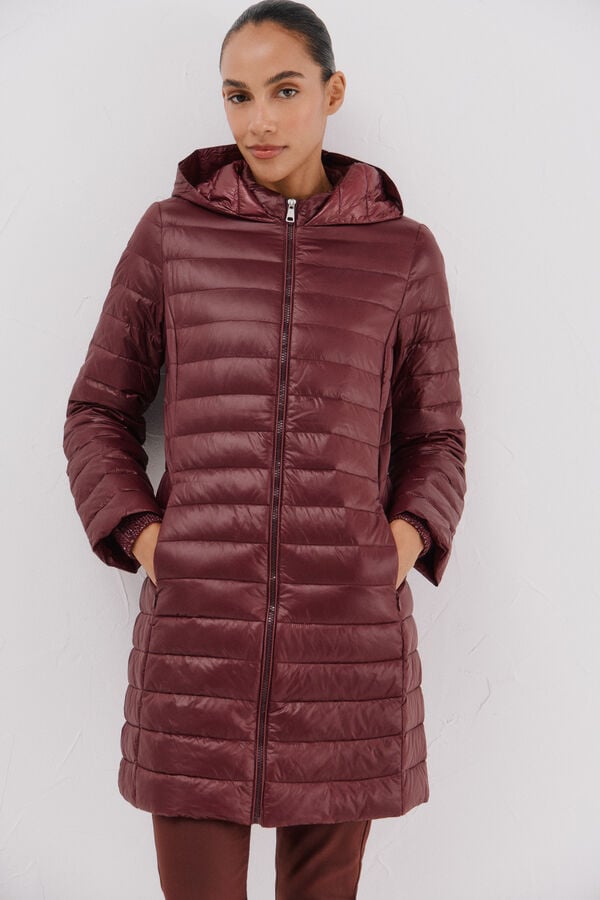 Cortefiel Long down coat Maroon