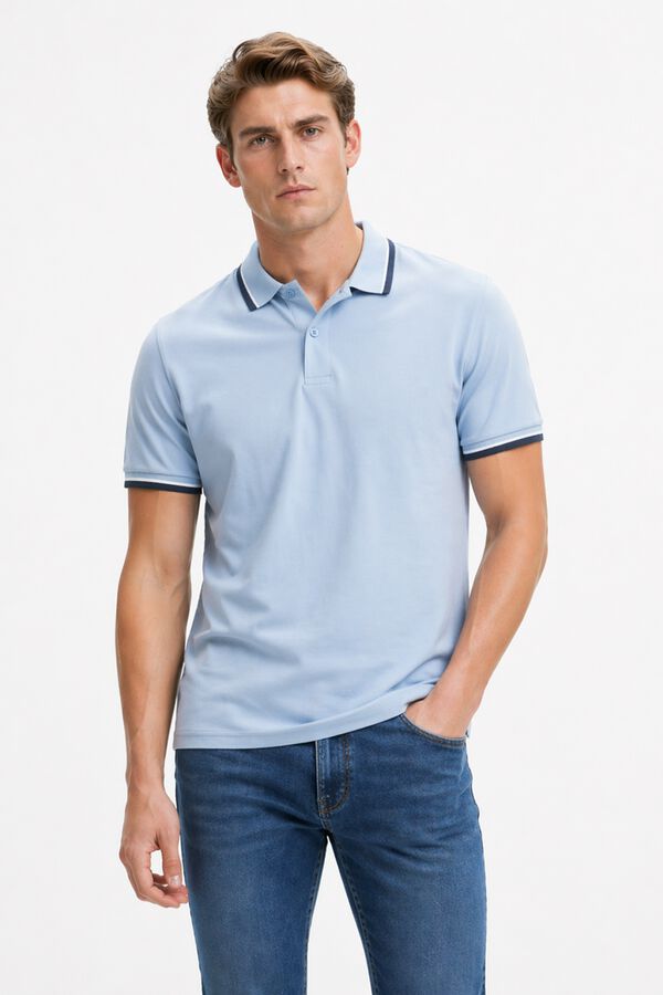 Selected Piqu&eacute; short sleeve polo shirt Blue