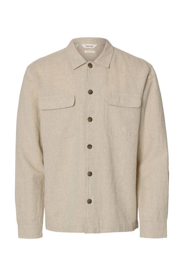 Selected Sobrecamisa em algod&atilde;o e linho Tostado