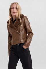 Vero Moda Faux leather jacket with faux fur Brown