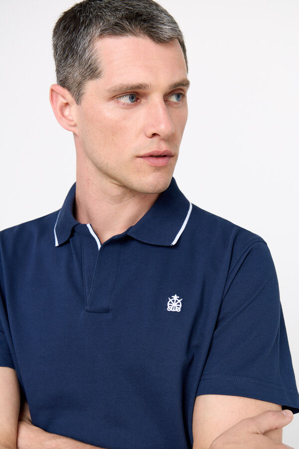 Cortefiel Open-collar polo shirt with contrast details Navy