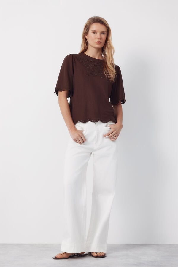 Cortefiel Embroidered t-shirt Brown
