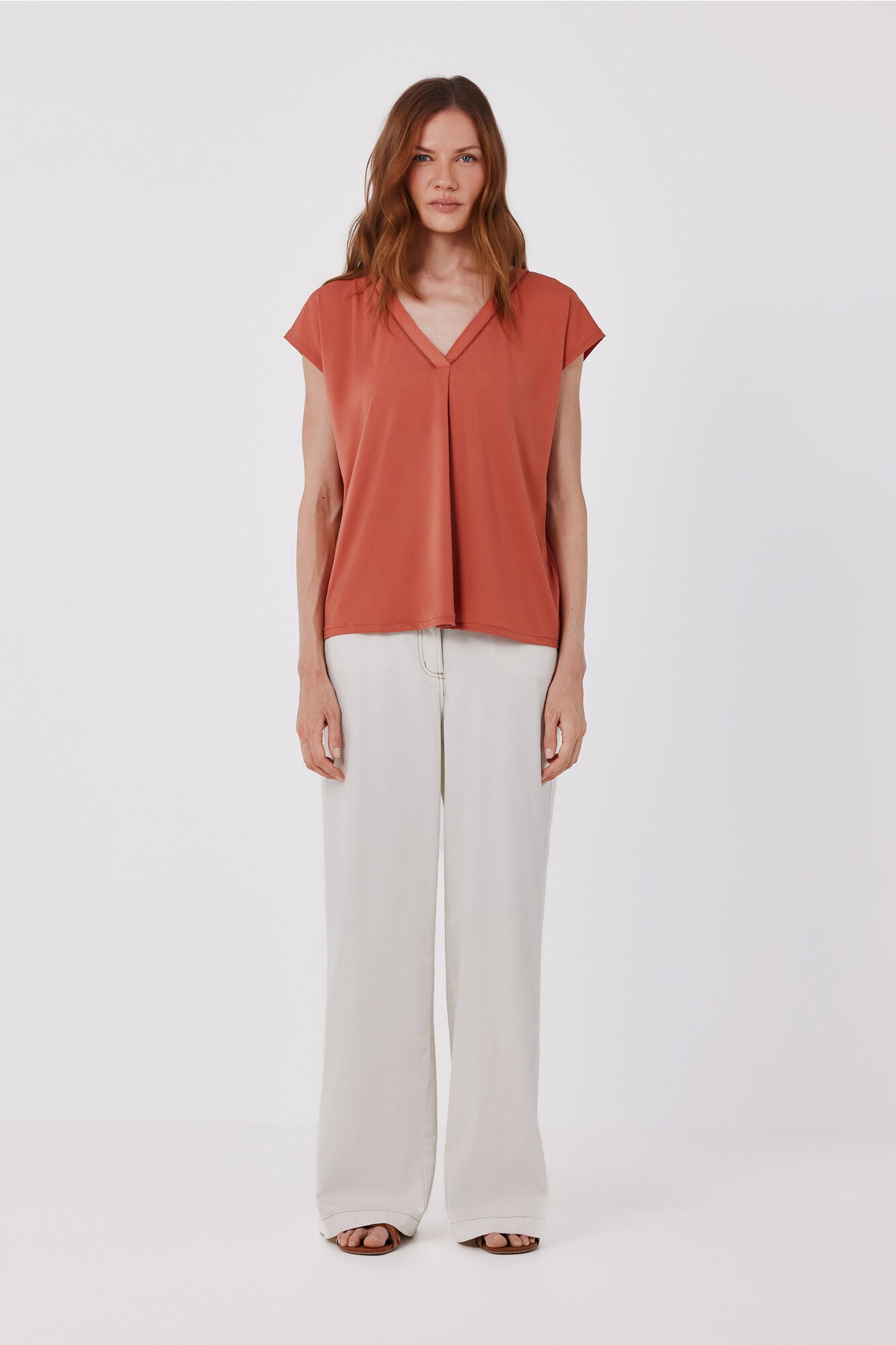 Cortefiel V-neck T-shirt with lace detail