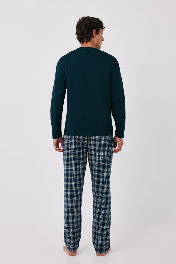 Cortefiel Jersey-knit and fabric pyjamas set Green