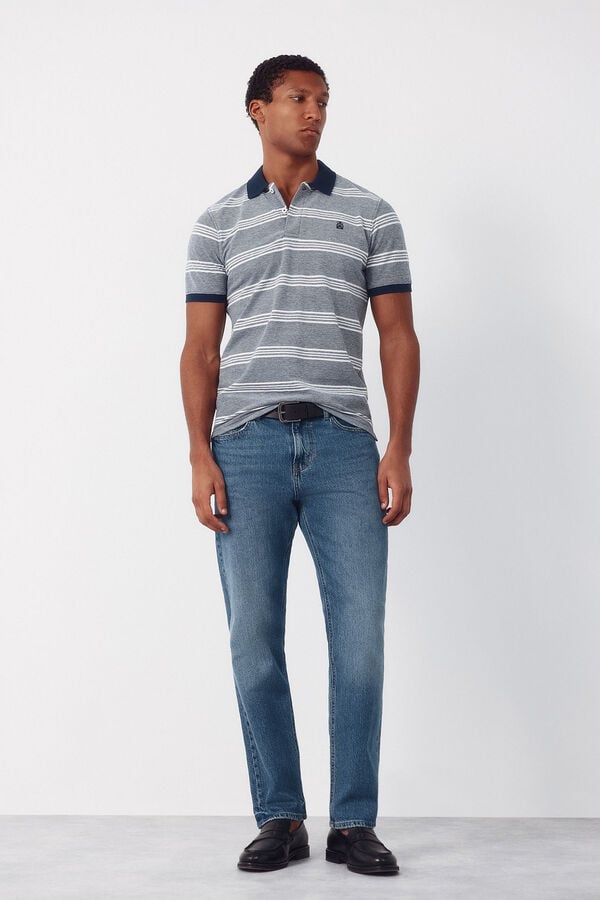 Cortefiel Striped oxford polo shirt Navy