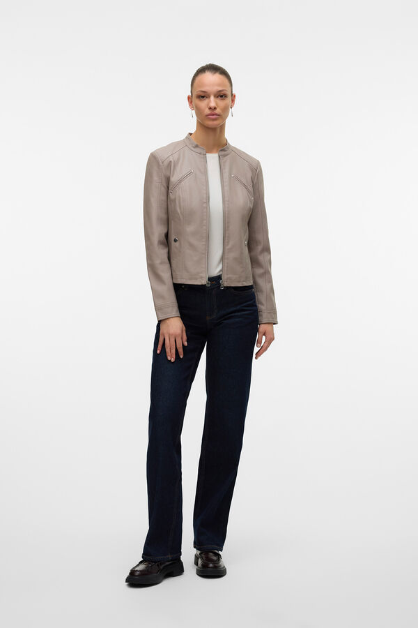 Vero Moda Blusão com efeito couro e gola Perkins Cinzento