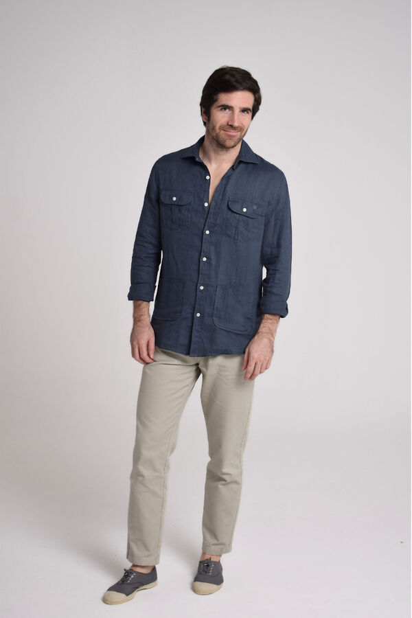 Cloking Camisa Guayabera 100% linho Azul