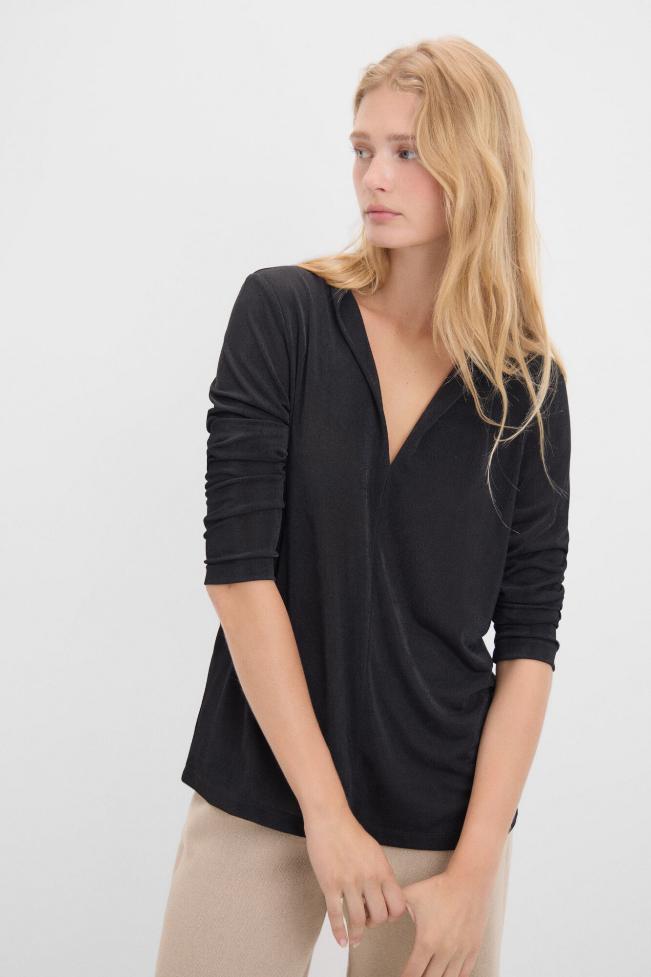 Camiseta manga larga crepe Tops y camisetas de mujer Cortefiel