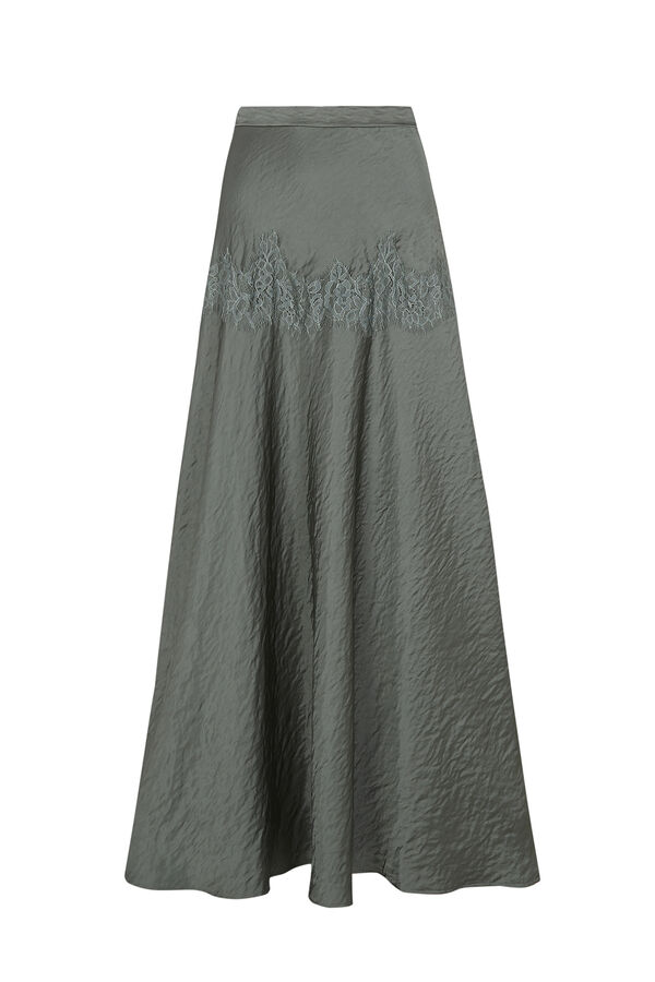 Slowlove Falda midi satinada con encaje Dark green