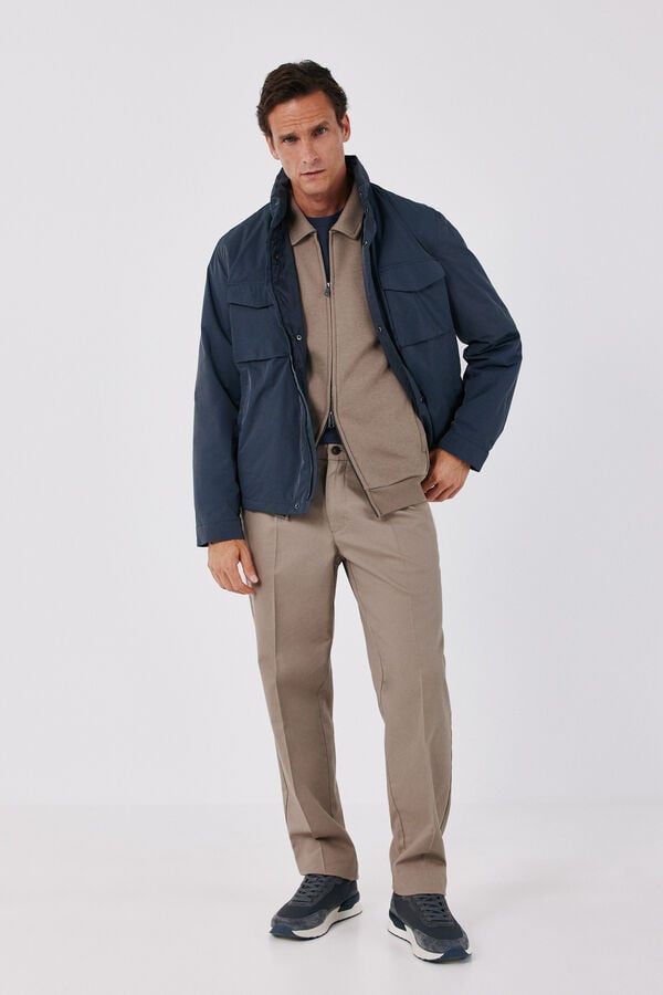 Cortefiel Polo neck neoprene cardigan Brown