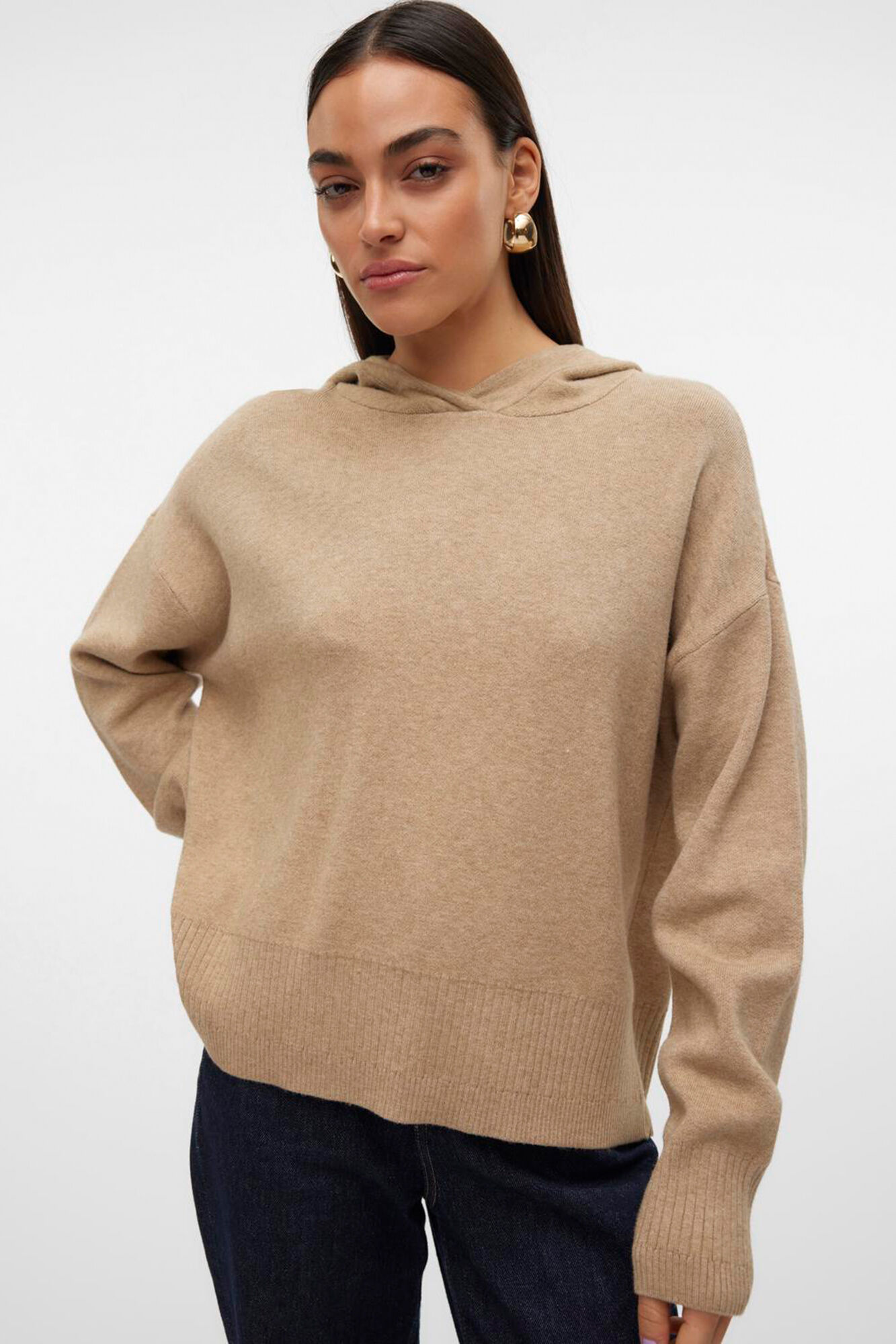 jersey knit sweater with hood detail Women s jumpers and cardigans Cortefiel
