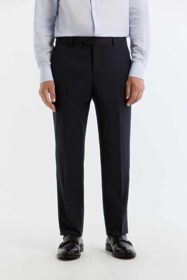 Cortefiel Cal&ccedil;a inteligente tailored fit em olho de perdiz navy Azul