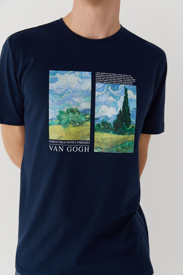 Cortefiel Camiseta paisaje Van Gogh Azul oscuro