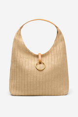 Cortefiel Raffia ring hobo bag Nude