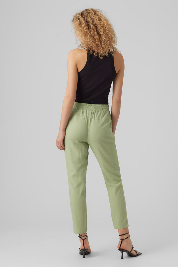 Cortefiel Linen trousers with elasticated waist Green
