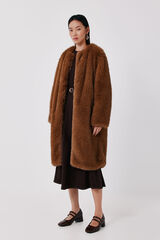 Cortefiel Long faux fur coat Beige