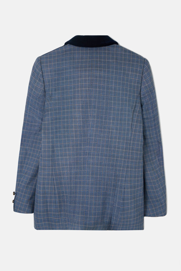 Silbon Detalhes xadrez de veludo americano Azul