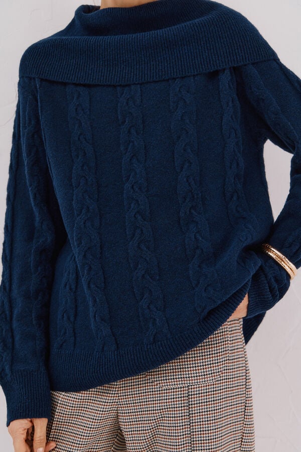 Cortefiel Wide neck sweater Navy