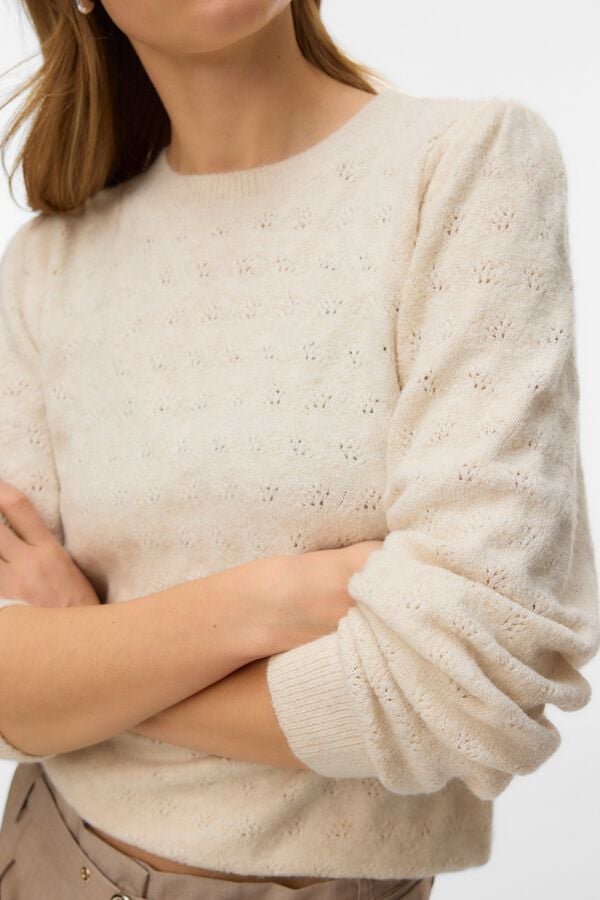 Vero Moda Camisola rendada com mangas bal&atilde;o Tostado