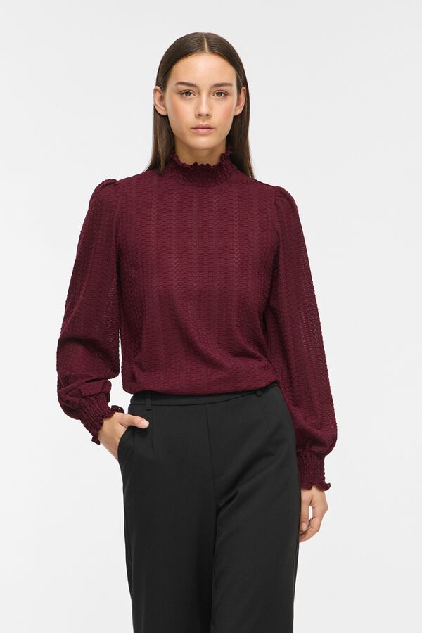 Vila High neck textured blouse Maroon