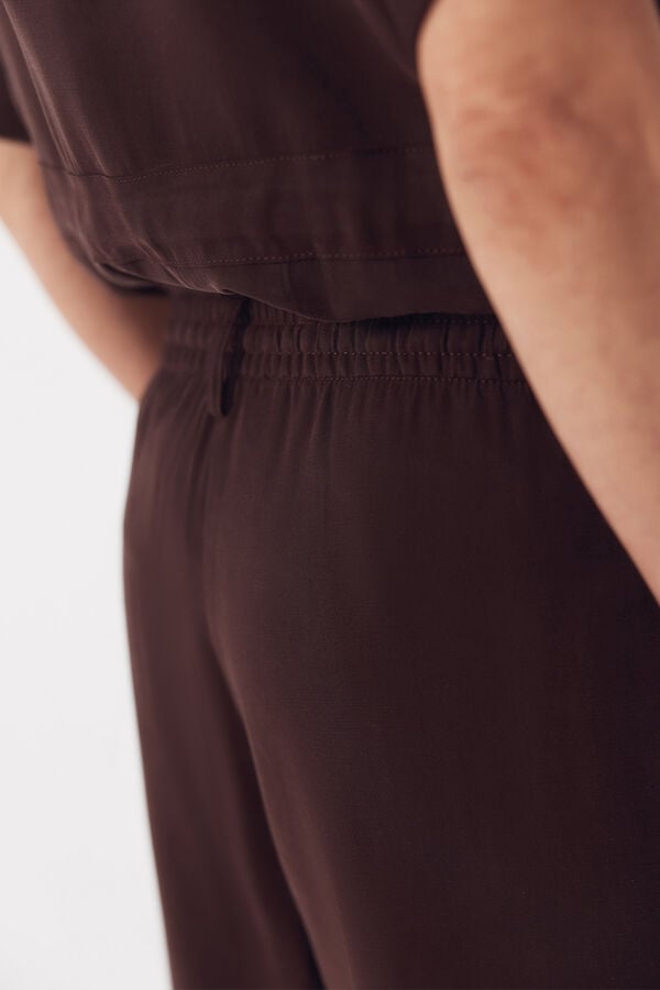 Cortefiel Tencel pants with belt Dark brown