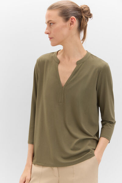 Cortefiel Essential mandarin collar T-shirt Green