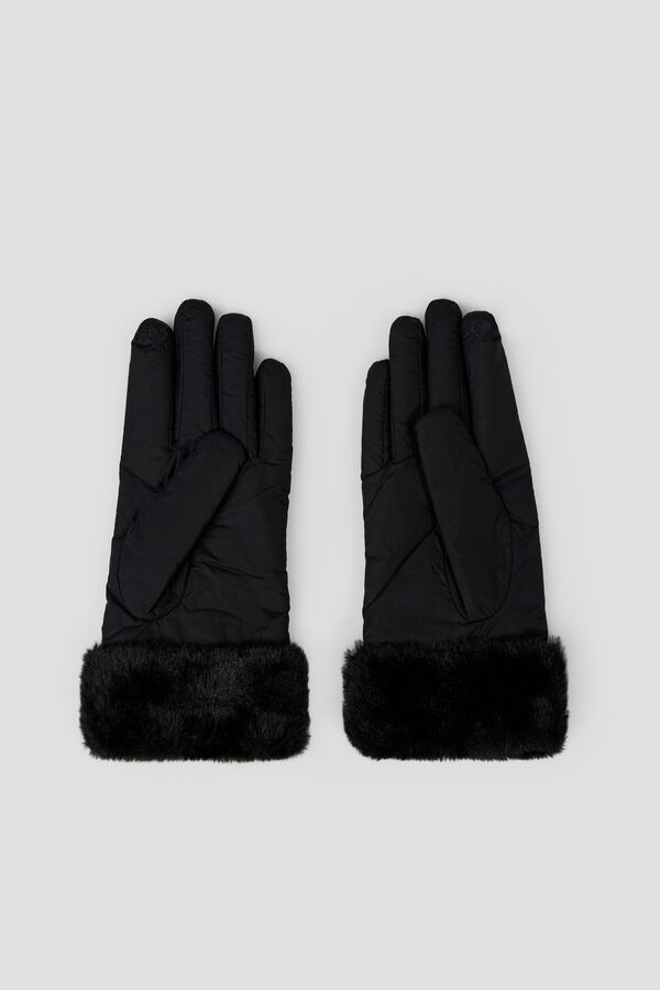 Cortefiel Nylon faux fur effect gloves Black