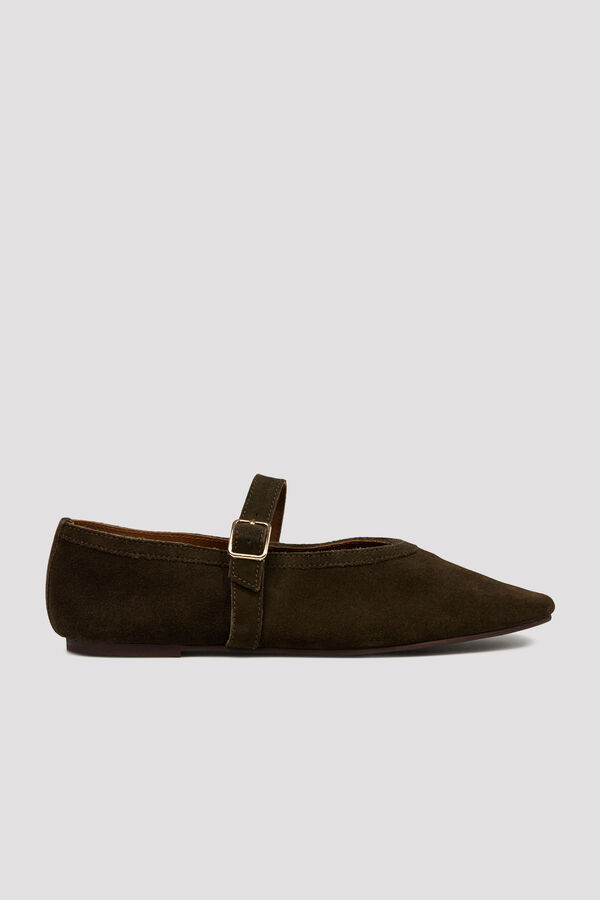Cortefiel Flat strap ballet flats Dark brown