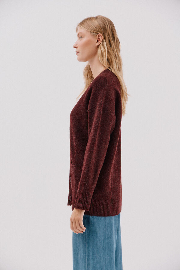 Cortefiel Cardigan largo bolsillos Vino