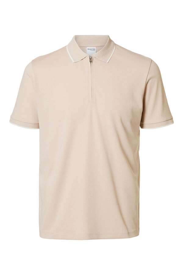 Selected Camisa polo manga curta com fecho-éclair Cinzento