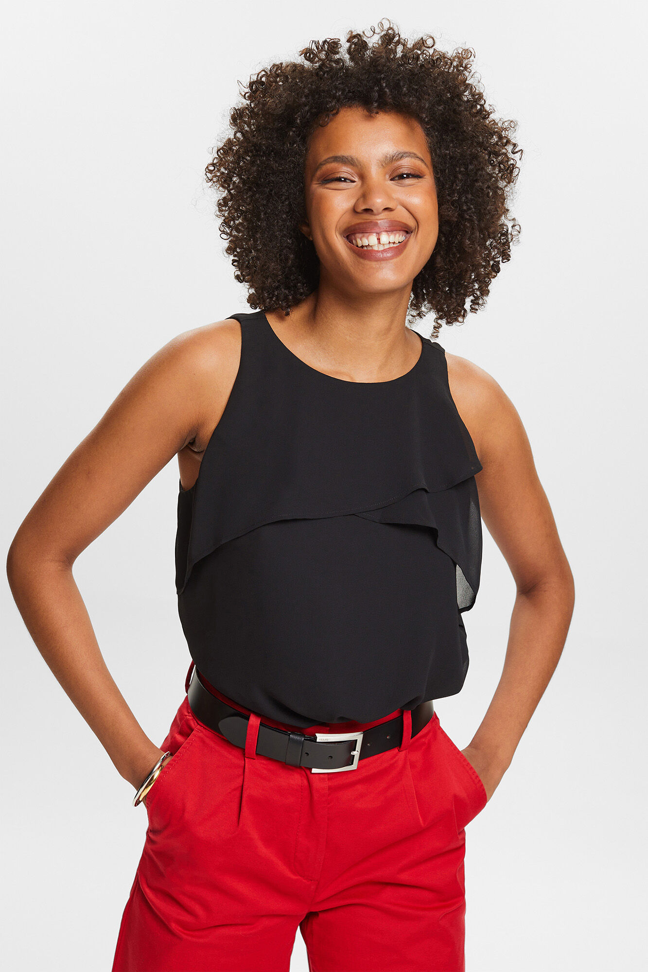Plain colour chiffon sleeveless blouse Women s blouses Cortefiel
