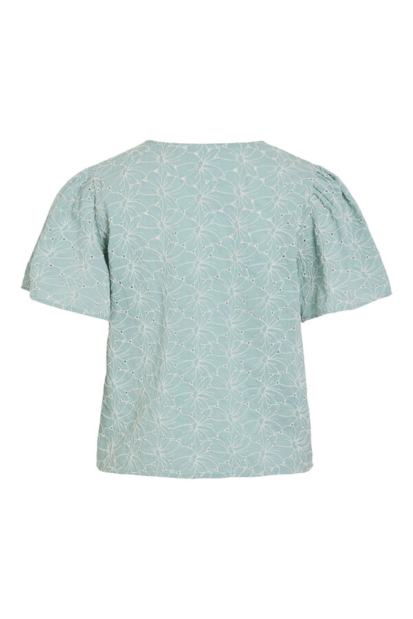 Vila Blusa de manga curta com bordado floral Azul