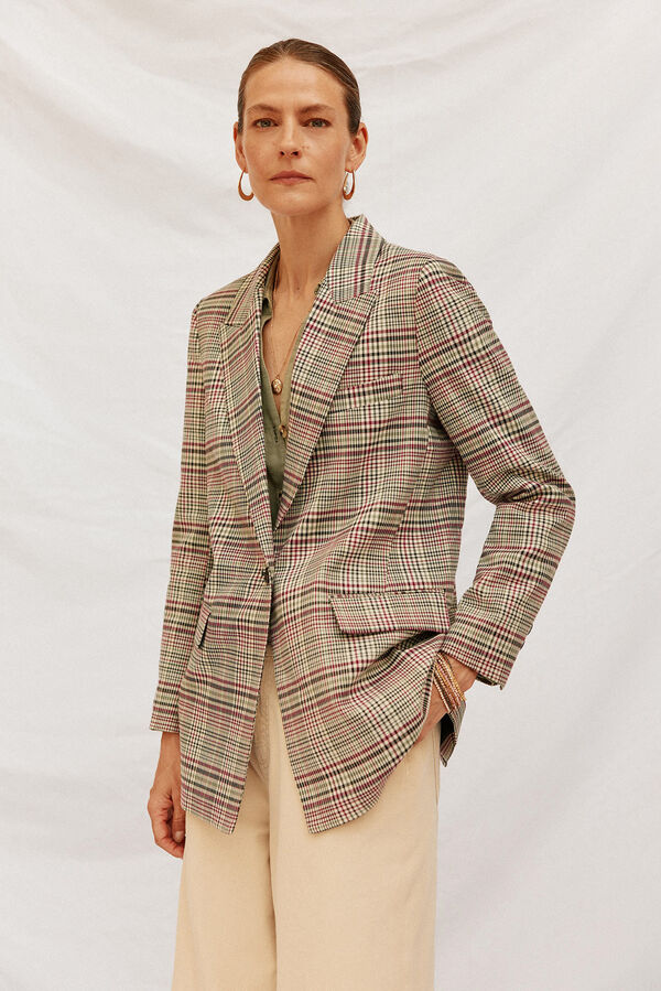 Cortefiel Checked blazer Maroon