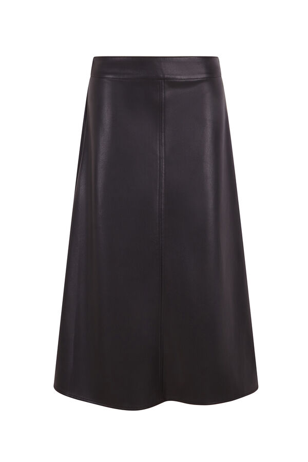 Cortefiel Faux faux leather cape skirt Black