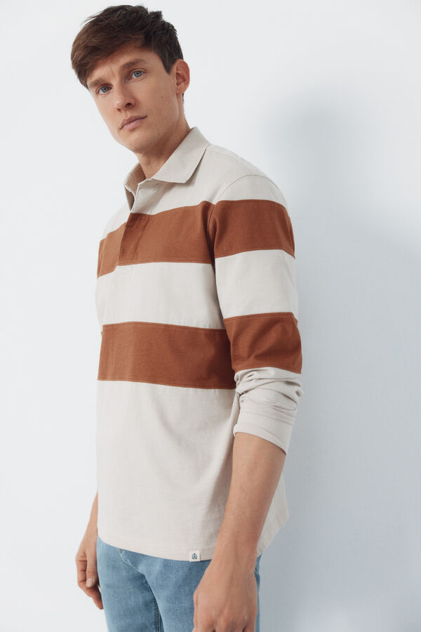 Cortefiel Polo rugby rayas Beige