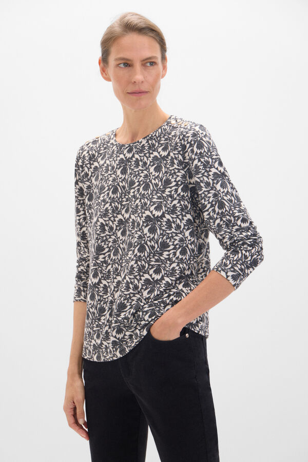 Cortefiel Long-sleeved T-shirt with buttons Printed grey