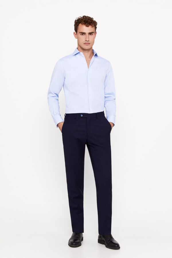 Cortefiel Plain Easy-iron pinpoint dress shirt Blue