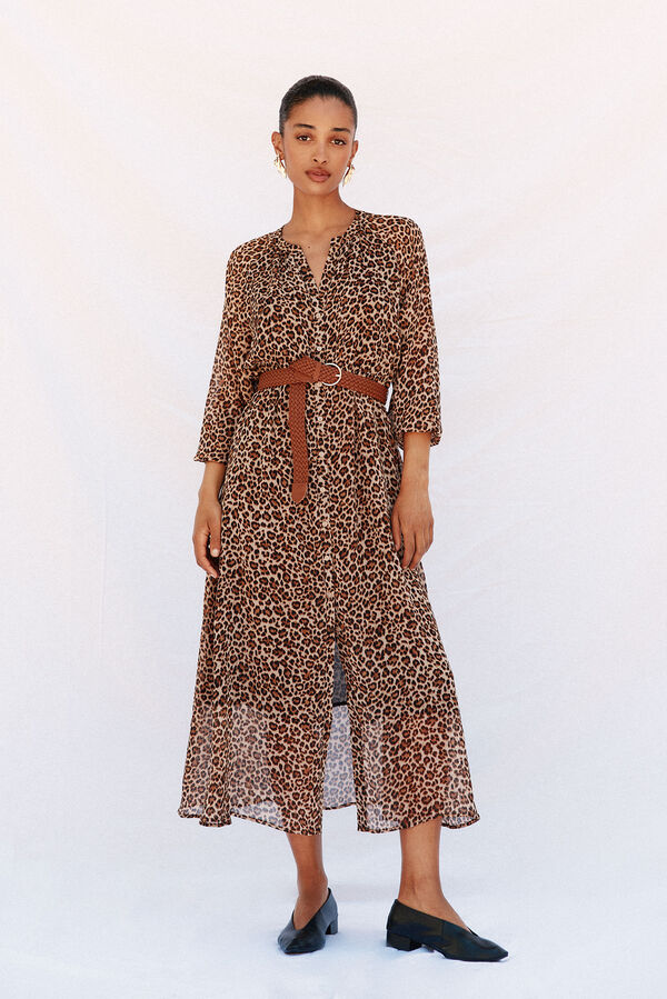 Cortefiel print shirt dress with belt Printed brown