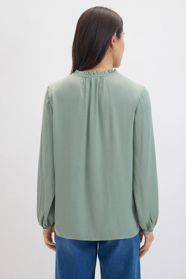 Cortefiel Fluid satin finish blouse Kaki