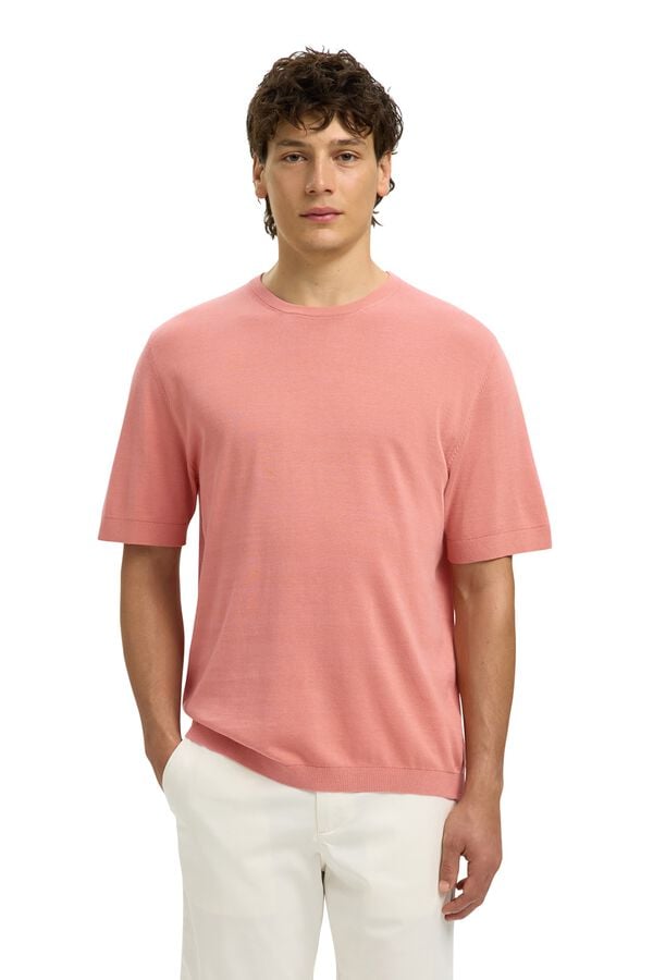 Selected T-shirt de manga curta de homem em malha lisa Subiu