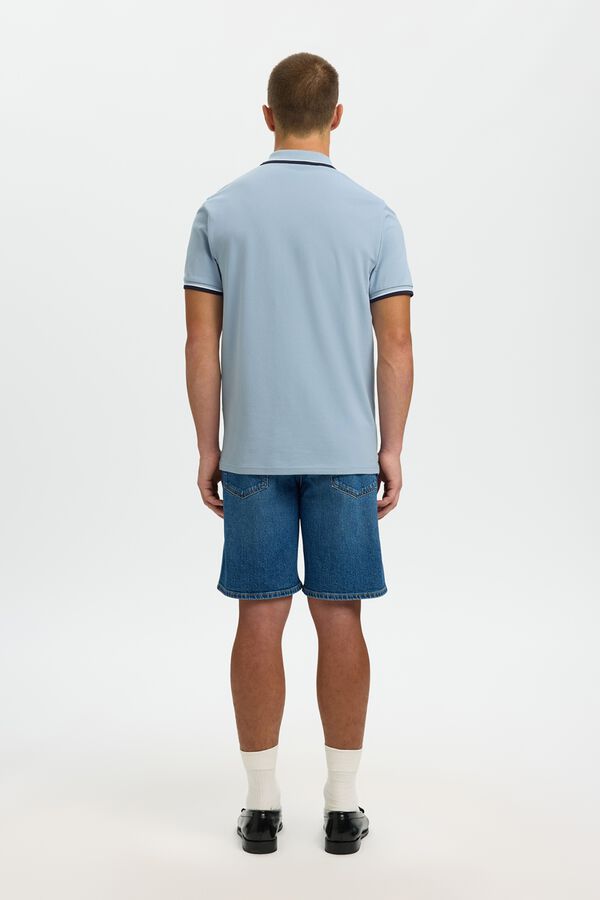 Selected Piqu&eacute; short sleeve polo shirt Blue