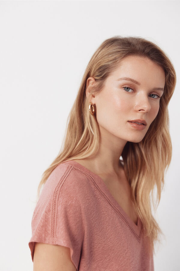 Cortefiel Linen neckline t-shirt with lurex Pink