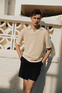Cortefiel Embossed jersey-knit polo shirt in 100% organic cotton.  Grey