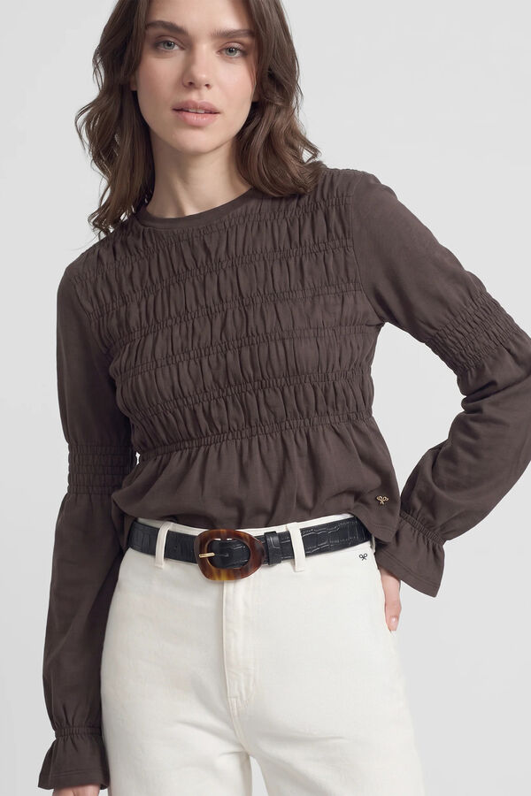 Silbon Smock knit long sleeve T-shirt Brown