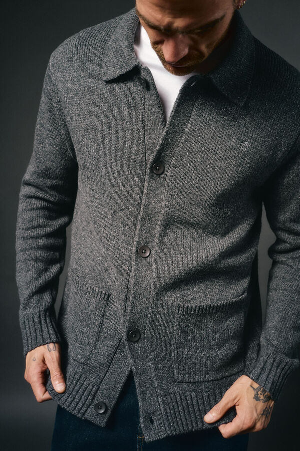 OOTO Casaco de malha botões e dois bolsos Cinzento