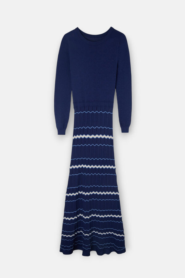 Silbon Vestido de malha espinha de peixe Azul