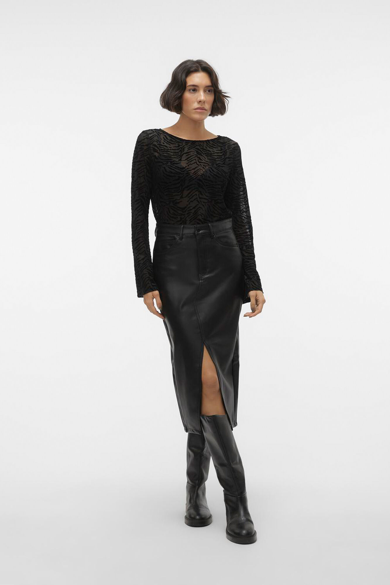 Faux leather midi skirt black hotsell