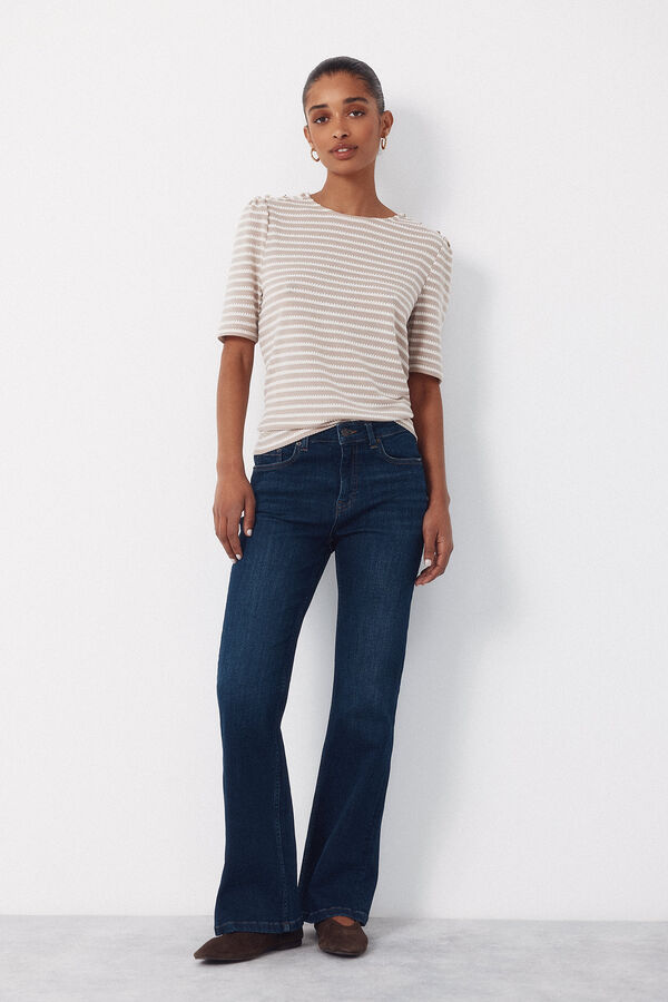 Cortefiel Striped structured t-shirt Kaki