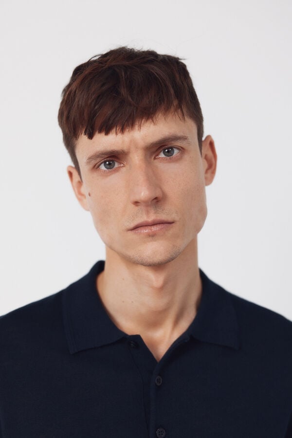 Cortefiel Cotton short sleeve polo shirt Navy